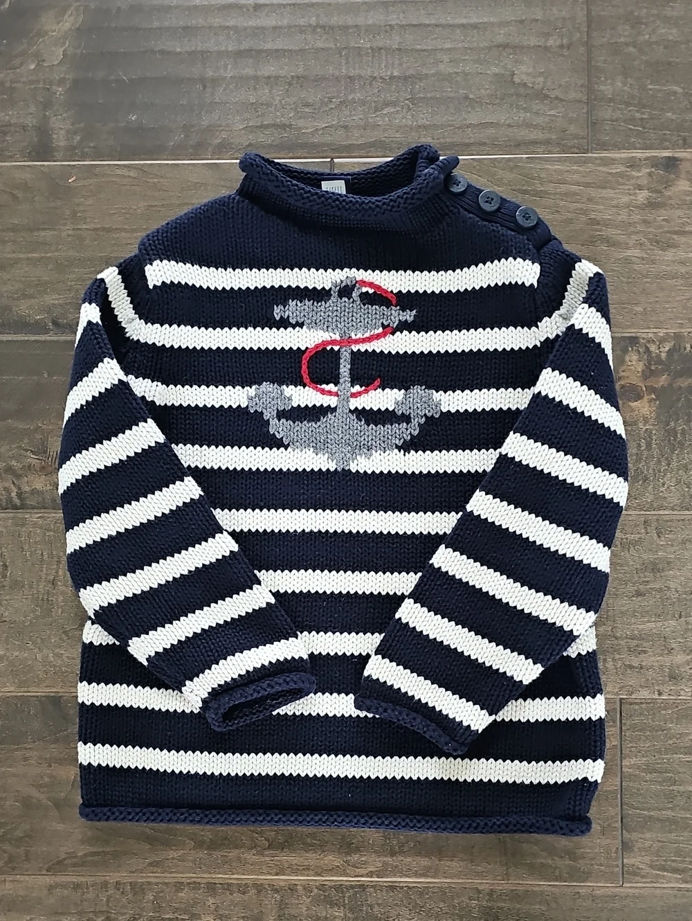 GAP Navy & Cream Striped Anchor Sailor Knit Sweater - 4T